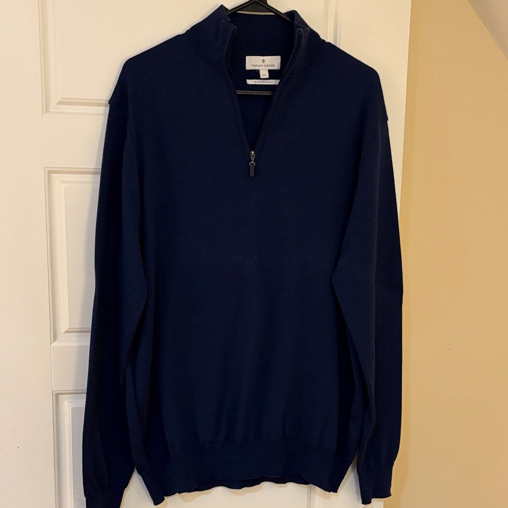 Toscano  Firenze  Navy 100% Merino Wool Quarter Zip Sweater XXL